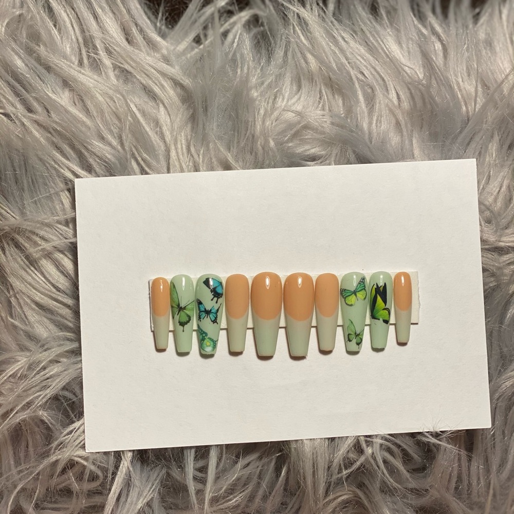 Green Butterfly Press on Nails